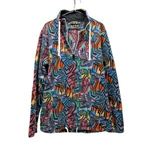 Empyre sweater Men's size Large Drawstring abstract Print Y2K Pink Blue Green